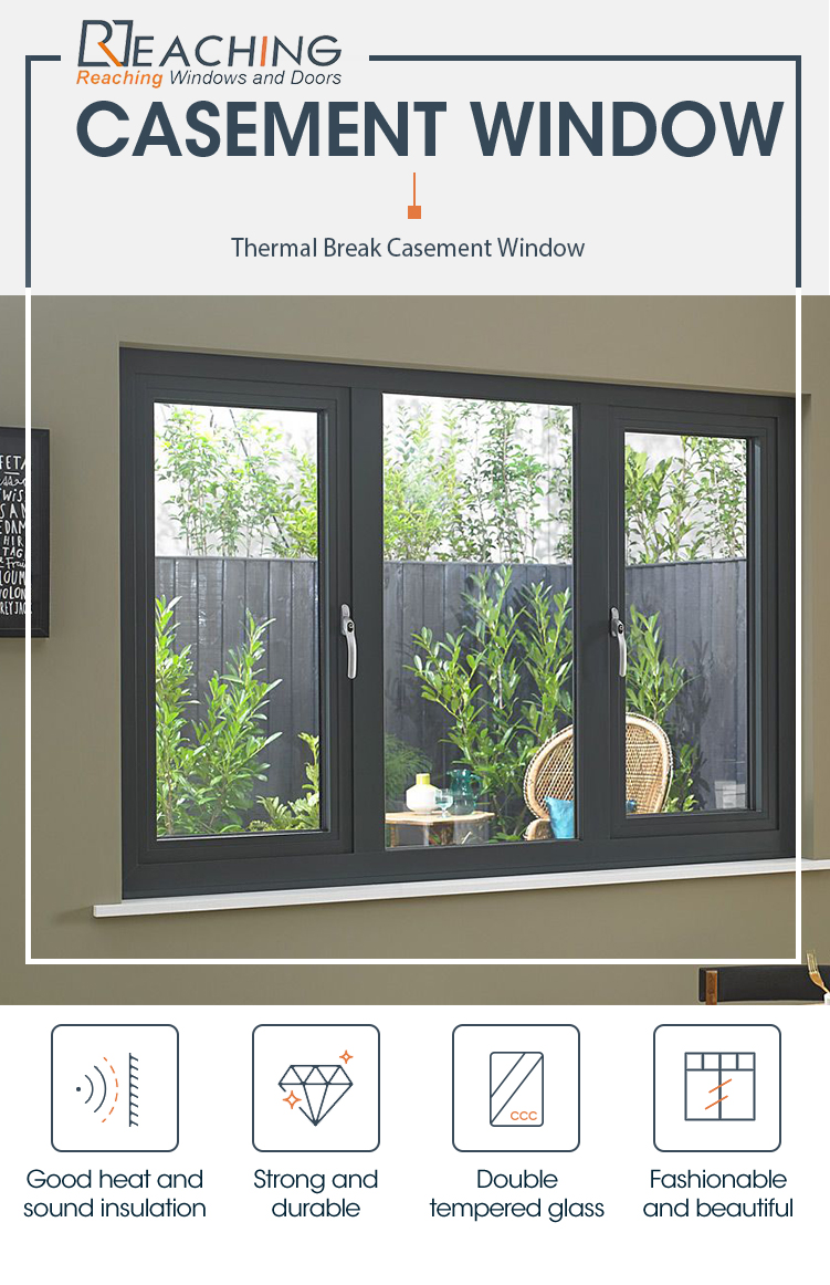10 Years Project Experience Thermal Break Casement Double Tempered Clear Glass 1.4mm Thick Aluminum Window for House